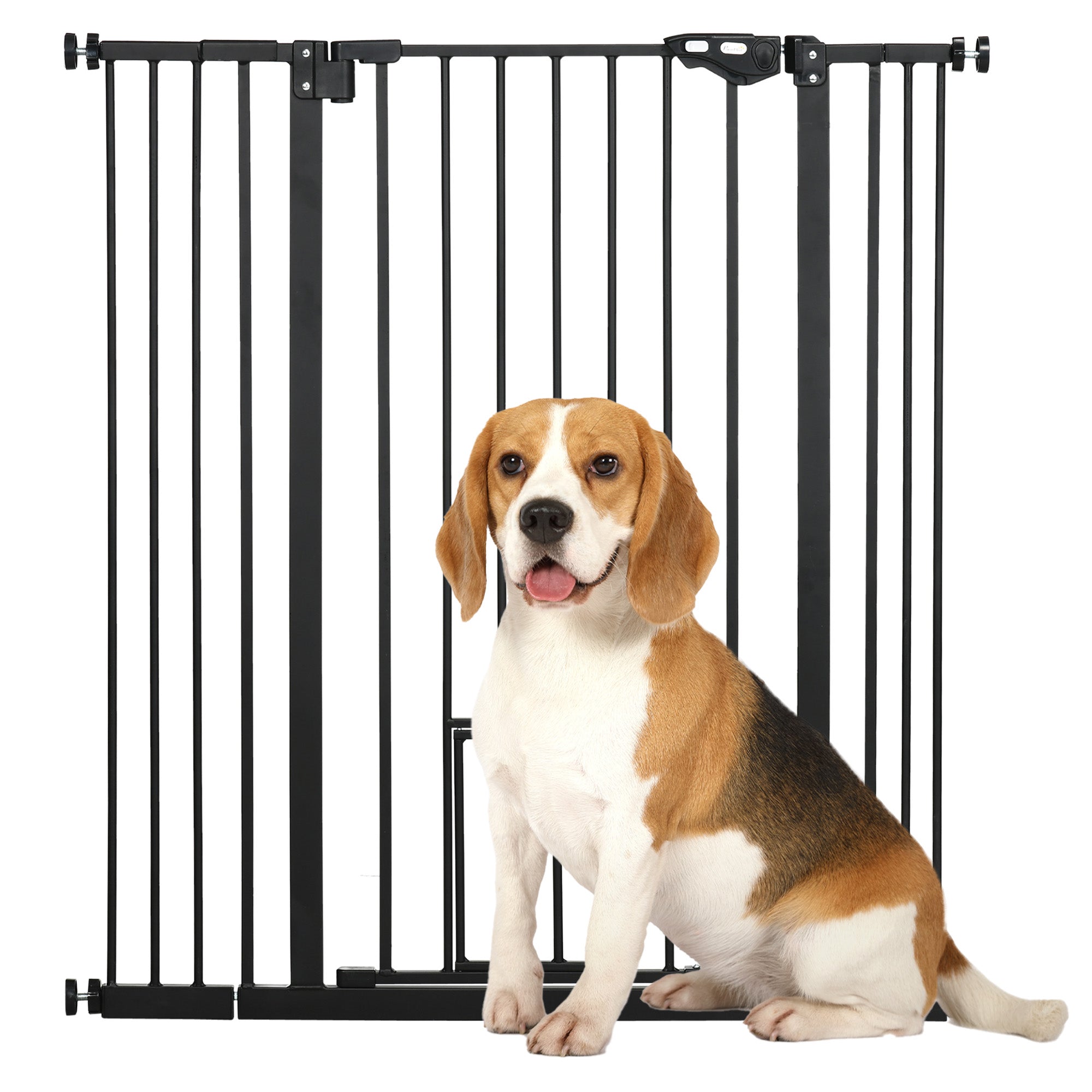 41"H Dog Gate with Cat Door, Pet Gate with Small Door, Easy Open Indoor Dog Gates for Doorways, House, Stair, 29"-40" Long, Black