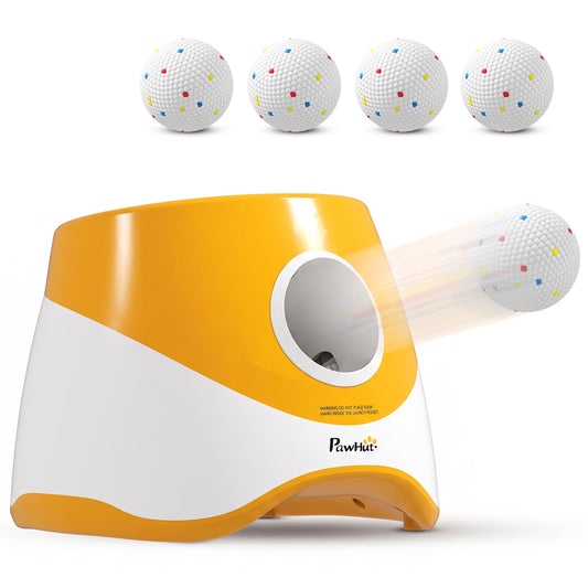 Automatic Dog Ball Launcher with 5 ETPU Balls, Dog Ball Thrower with 3 Distance Settings (6/10/14 m), Indoor Outdoor Interactive Toy for Small Medium Dogs, Orange