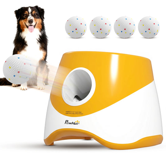 Automatic Dog Ball Launcher with 5 ETPU Balls, Dog Ball Thrower with 3 Distance Settings (6/10/14 m), Indoor Outdoor Interactive Toy for Small Medium Dogs, Orange