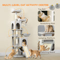 Charger l'image dans la visionneuse de la galerie, Cat Tree, 70" Multi-Level Cat Tower for Indoor with 2 Condos, 2 Plush Top Perches, Hammock, Platforms, Toy Balls, Sisal Scratching Posts and Board, Light Grey
