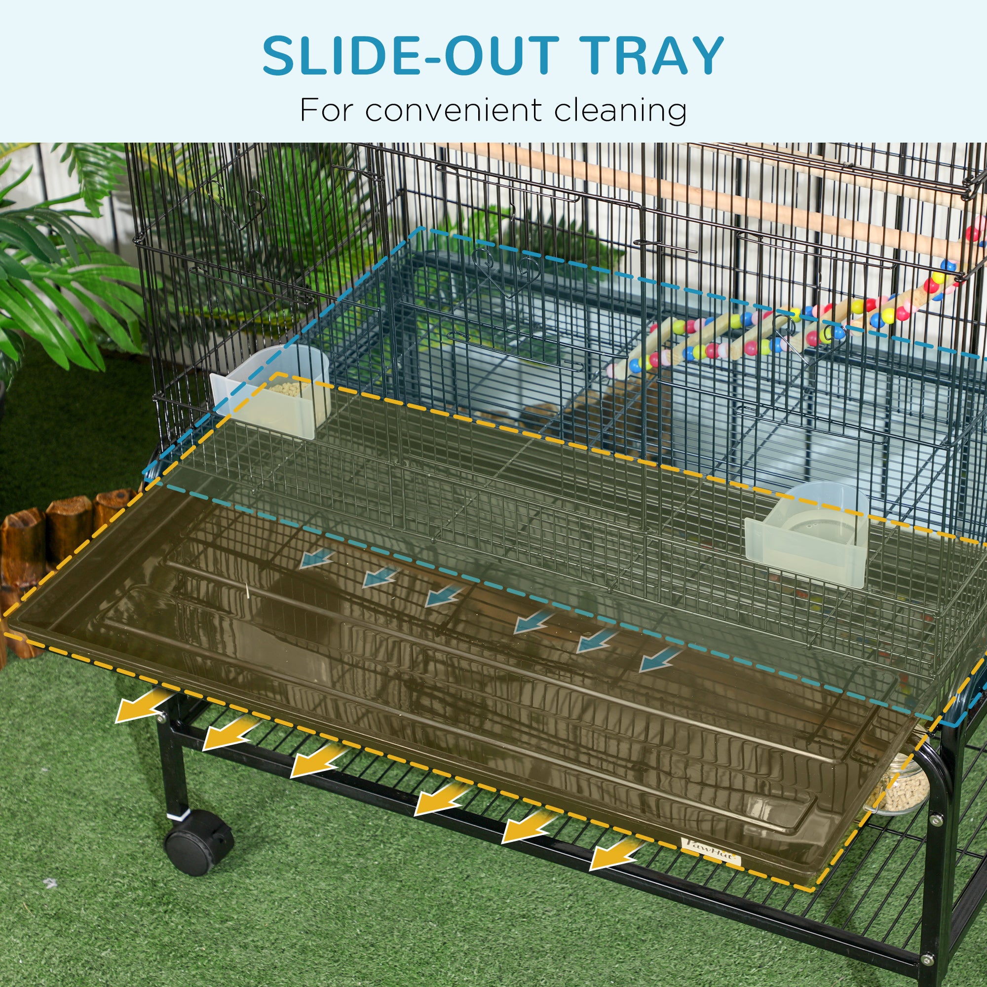 52" Bird Cage for Budgies Cockatiels Canaries Lovebirds Finches with Rolling Stand, Toys, Removable Tray, Storage Shelf, Black