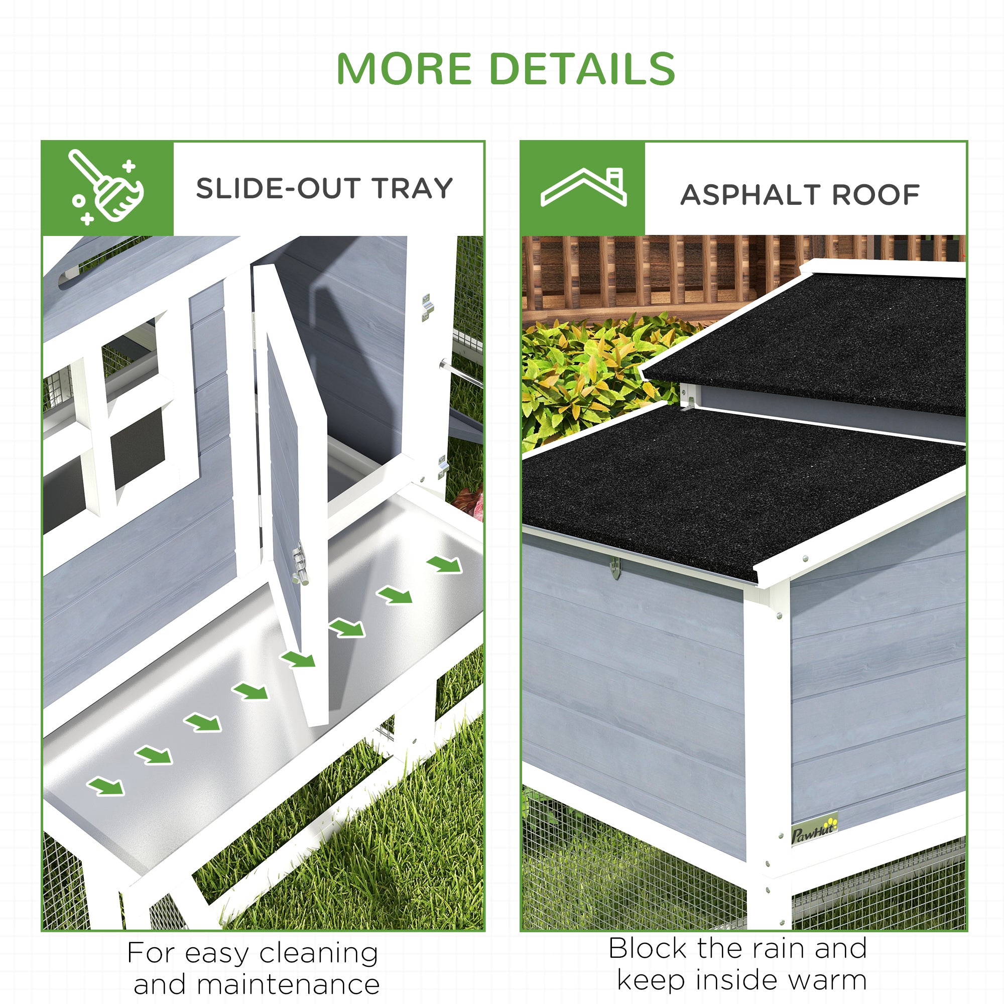 76" Wooden Chicken Coop, Outdoor Hen House Poultry Duck Goose Cage with Outdoor Run, Nesting Box, Removable Tray and Lockable Doors, Grey