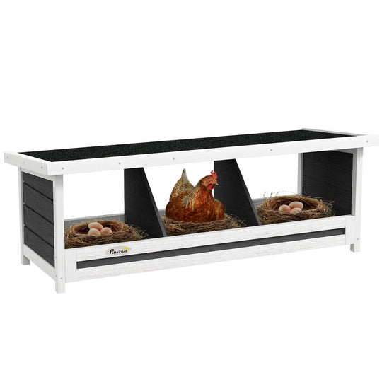 PawHut Wood Chicken Nesting Box, 3 Hole Chicken Boxes for Laying Eggs, Chicken Coop Nesting Box with Asphalt Roof for Indoor or Outdoor, Fits Up to 3 Hens, Gray
