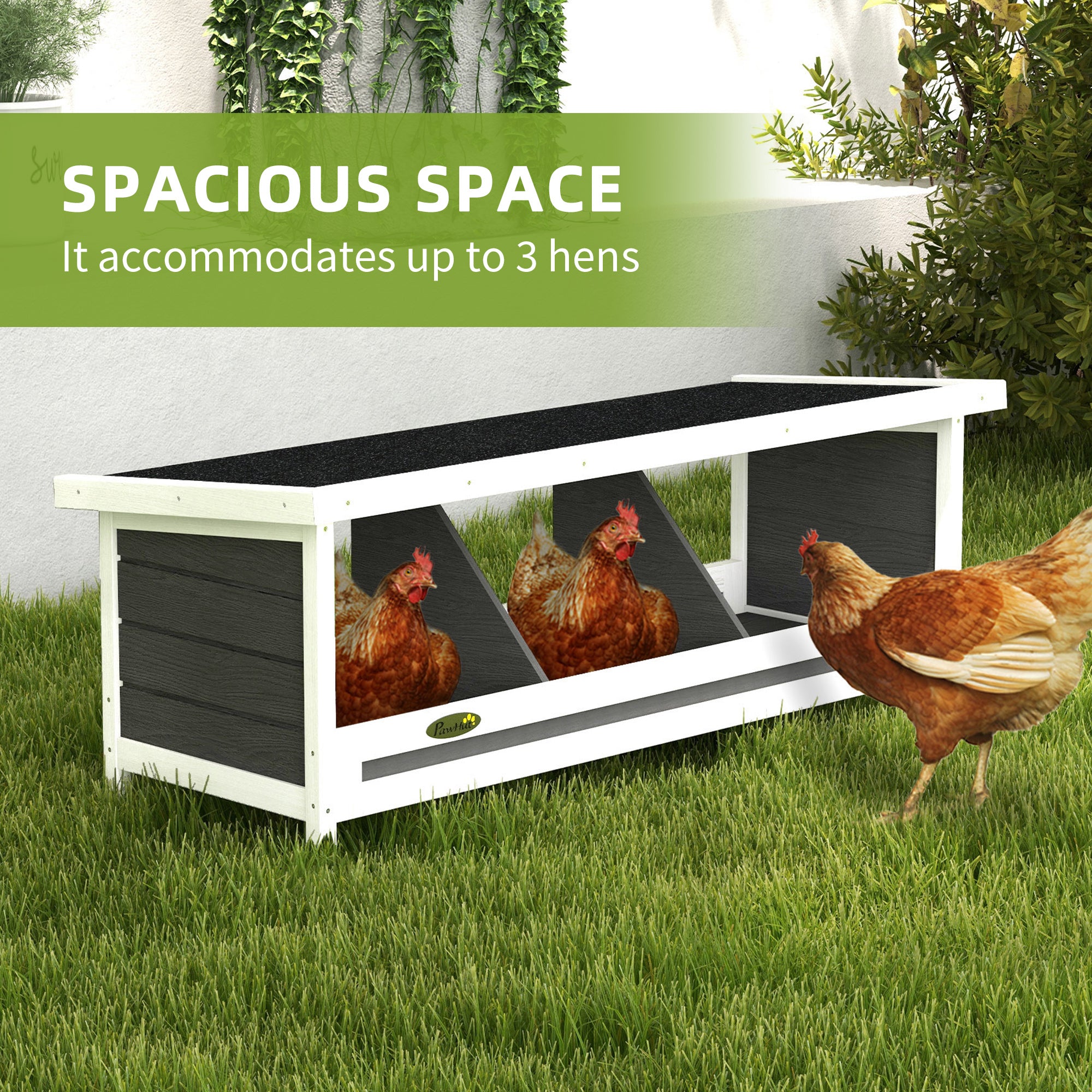 Wood Nesting Boxes for Chickens, Laying Nest Box, Chicken Coop Accessories with Asphalt Roof, Easy to Assemble, Fits Up to 3 Chickens, Grey
