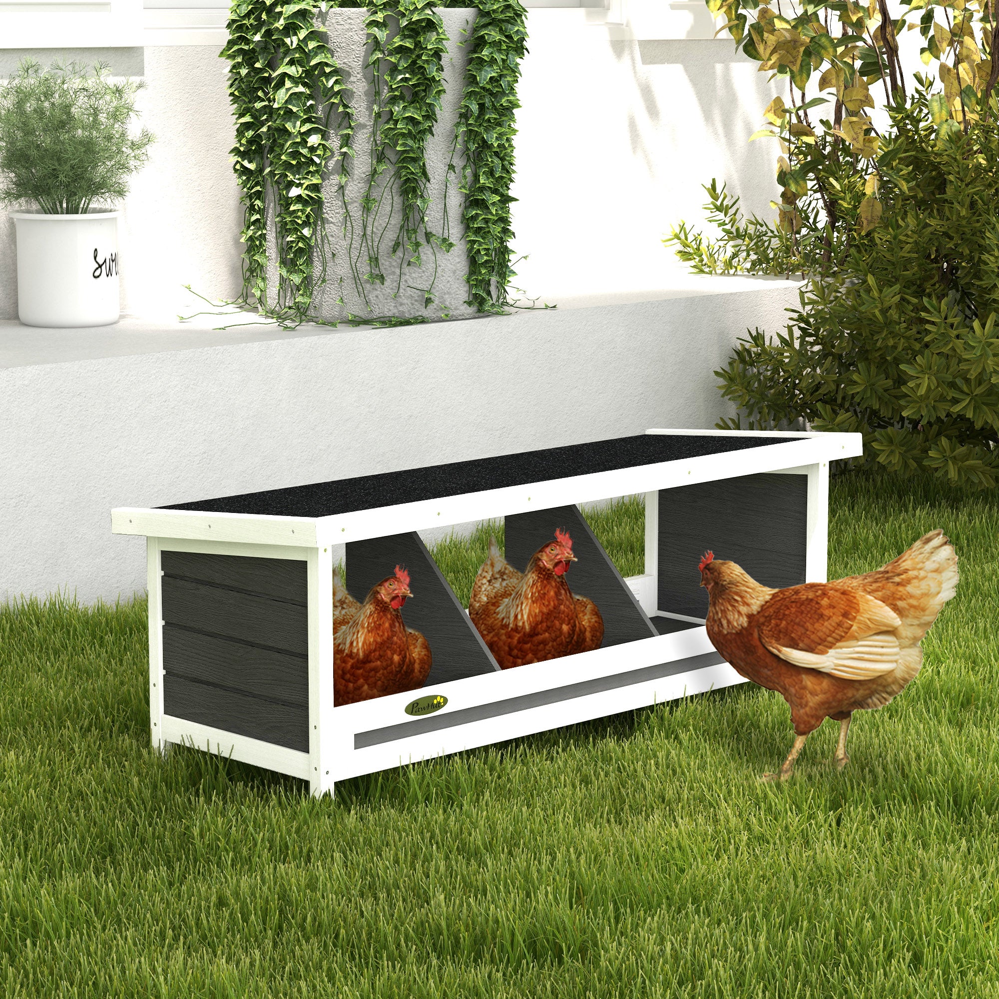 Wood Nesting Boxes for Chickens, Laying Nest Box, Chicken Coop Accessories with Asphalt Roof, Easy to Assemble, Fits Up to 3 Chickens, Grey