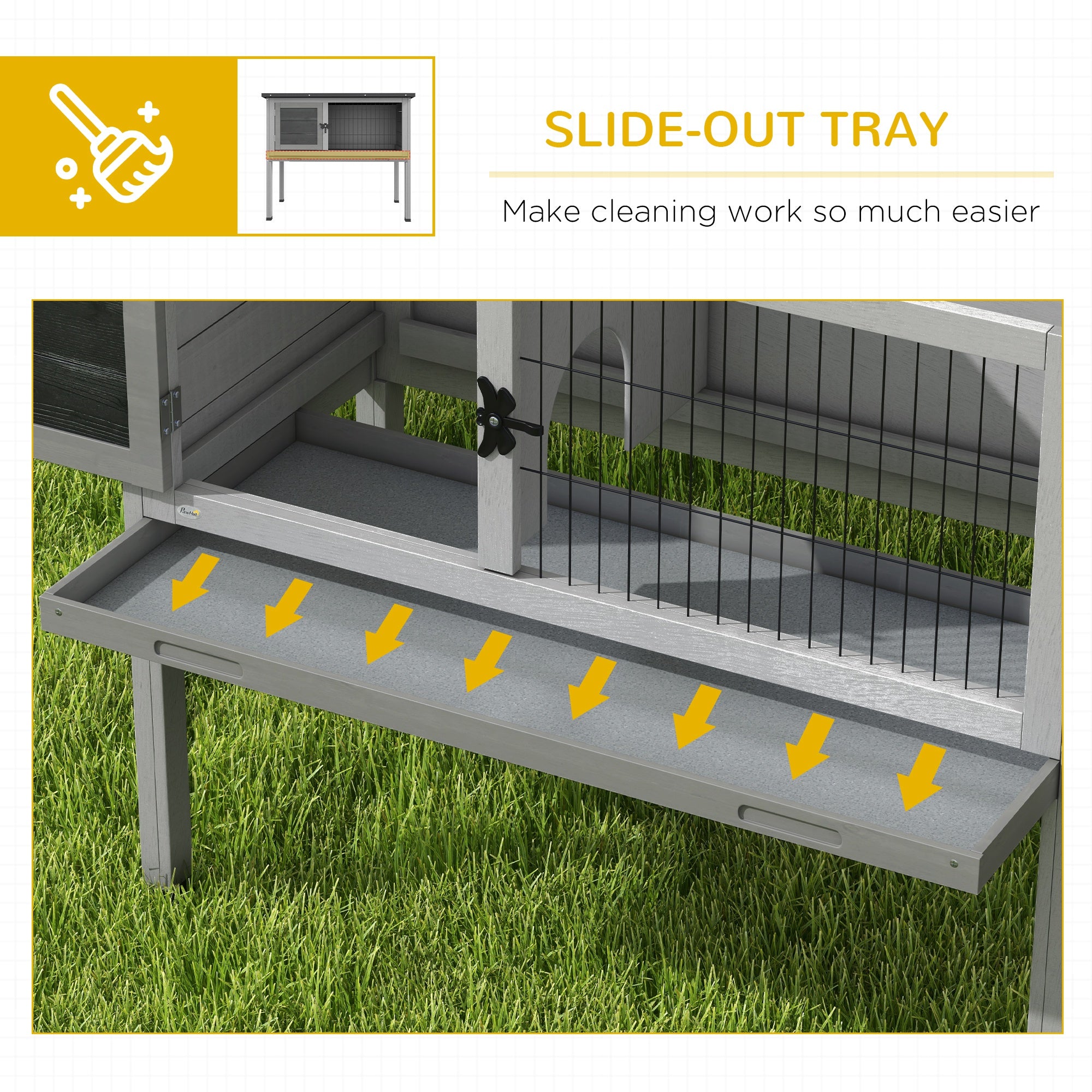 Wooden Rabbit Hutch Bunny Small Animal House with Openable Asphalt Roof, Slide-out Tray, Indoor/Outdoor, Grey