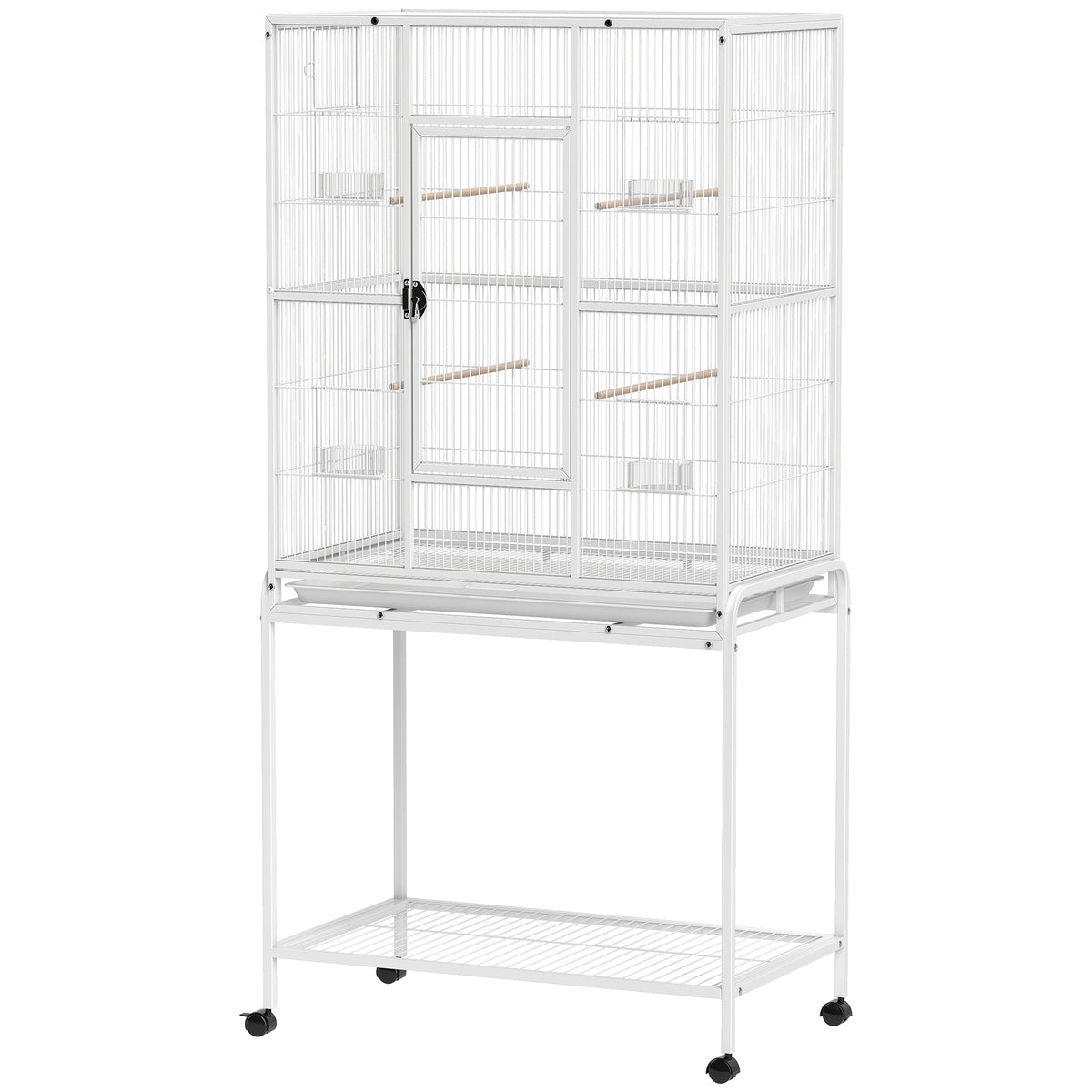 Large Bird Cage Budgie Cage with Stand, Storage Shelf, Wood Perch for Parrot Canary Parakeet Cockatiels, 81 x 48 x 162.5 cm, White