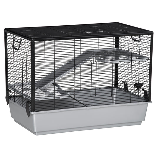 3-tier Hamster Cage, Guinea Pig Cage, Pet Chinchillas Play House Indoor with Accessories Food Dish Water Bottle, Ramps, 31.5"x19"x23", Grey