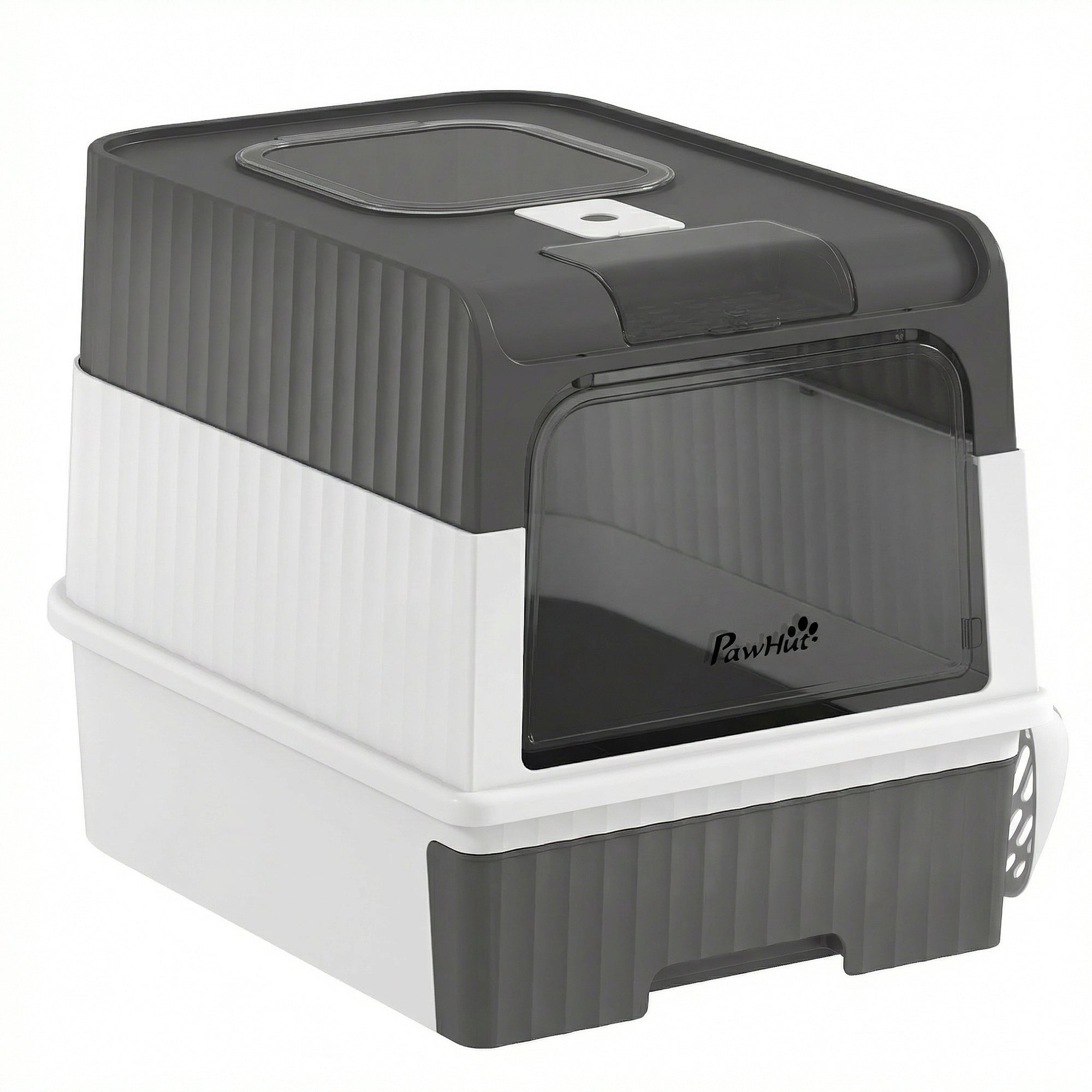 Cat litter Box with Lid, Enclosed Cat Litter Box with Pull-Out Drawer Tray, Scoop, 4 Deodorisation Bags, Front Entry & Top Exit, Privacy, Odour Control and Easy to Clean, Grey