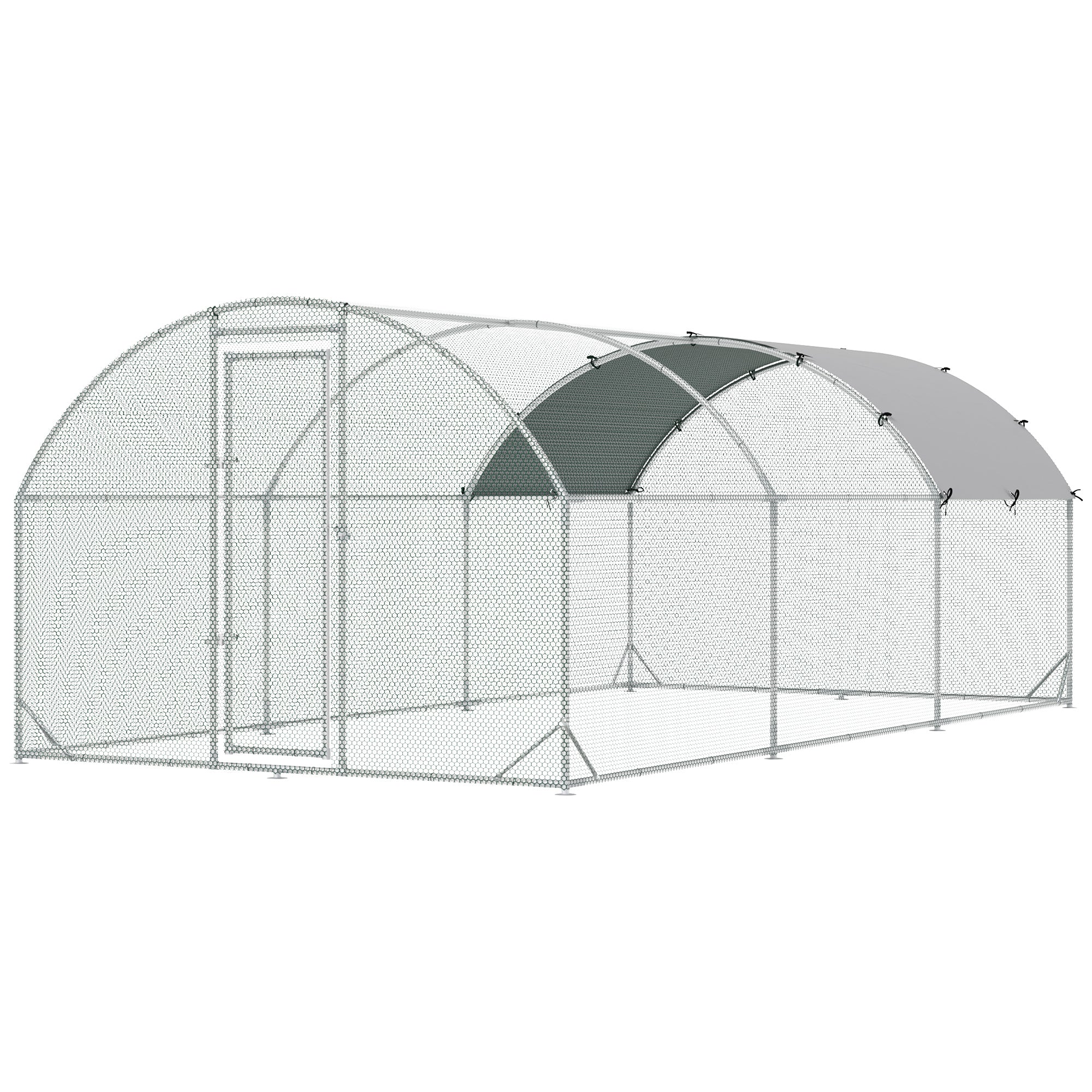 Galvanized Large Metal Chicken Coop Cage Walk-in Enclosure Poultry Hen Run House Playpen Rabbit Hutch with Cover for Outdoor Backyard 9.2' x 18.7' x 6.5' Silver