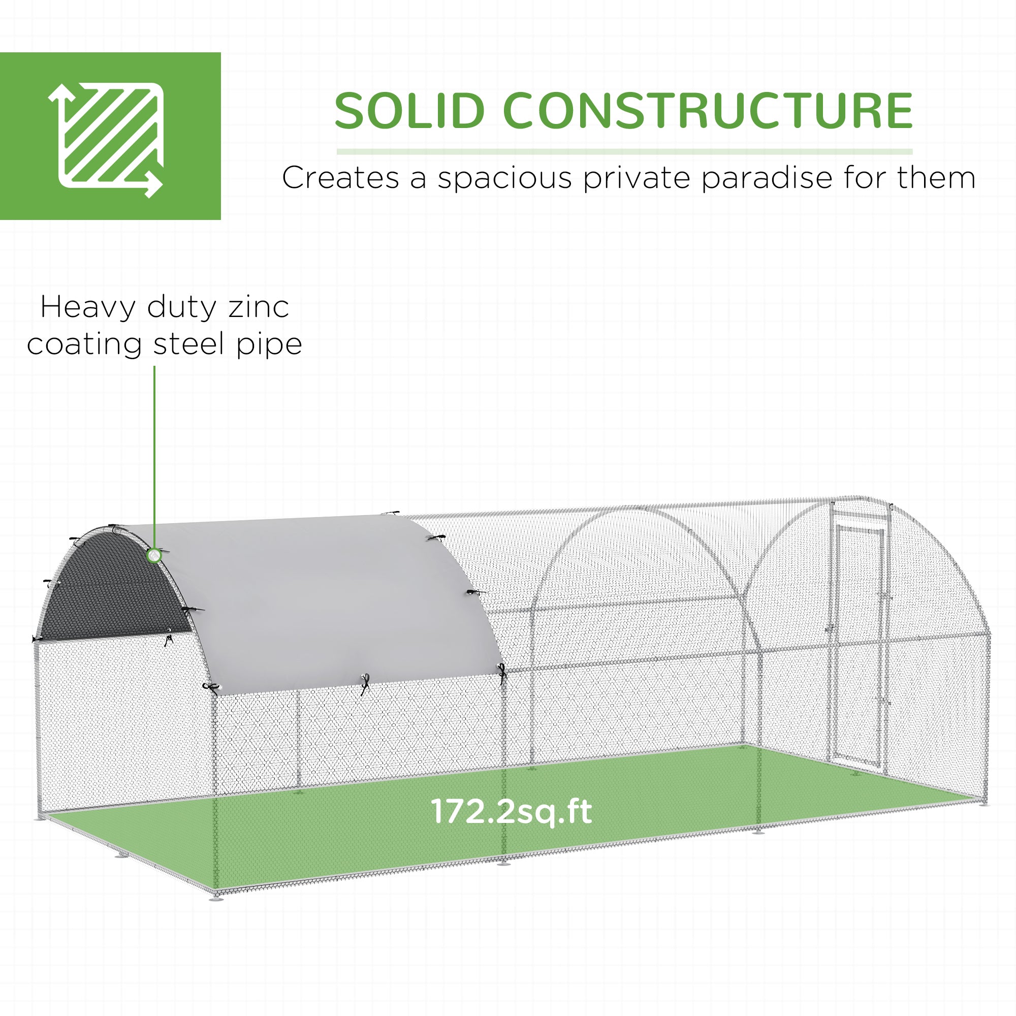 Galvanized Large Metal Chicken Coop Cage Walk-in Enclosure Poultry Hen Run House Playpen Rabbit Hutch with Cover for Outdoor Backyard 9.2' x 18.7' x 6.5' Silver