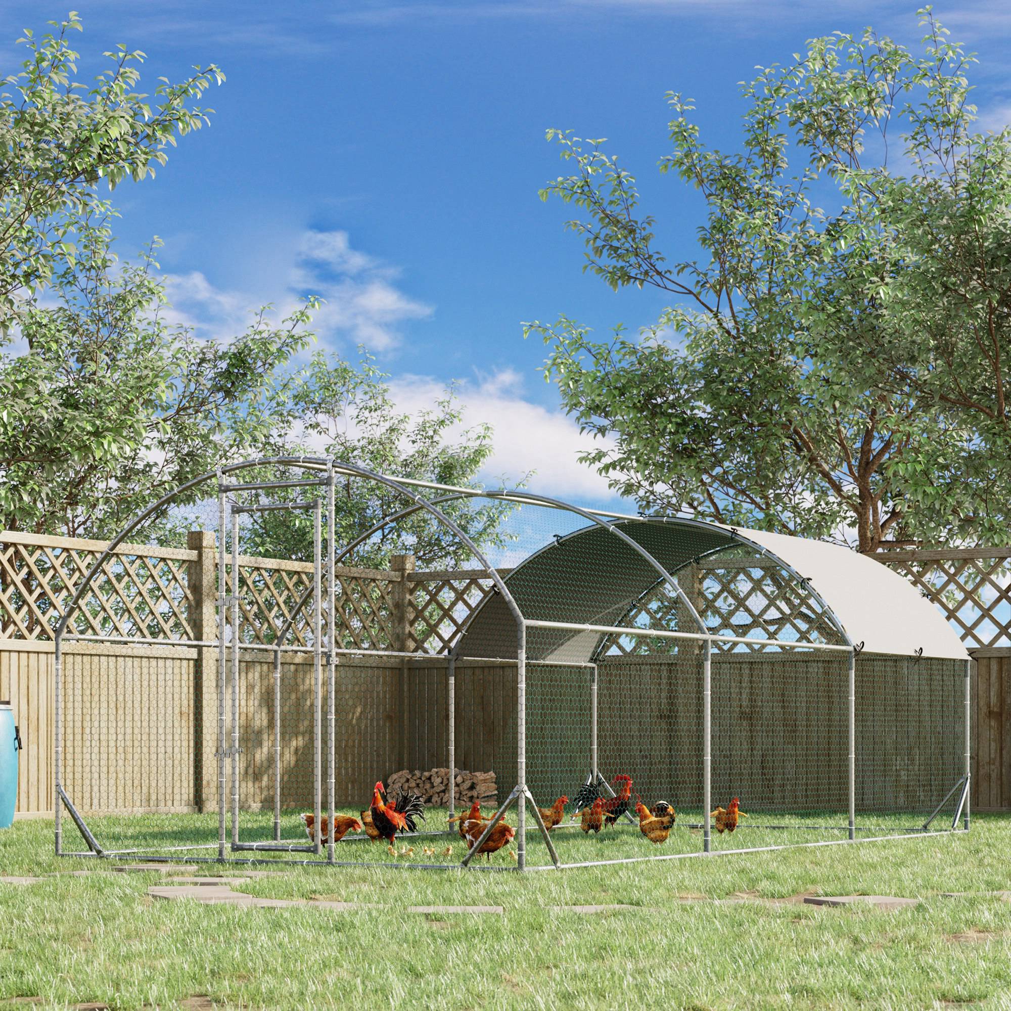Galvanized Large Metal Chicken Coop Cage Walk-in Enclosure Poultry Hen Run House Playpen Rabbit Hutch with Cover for Outdoor Backyard 9.2' x 18.7' x 6.5' Silver