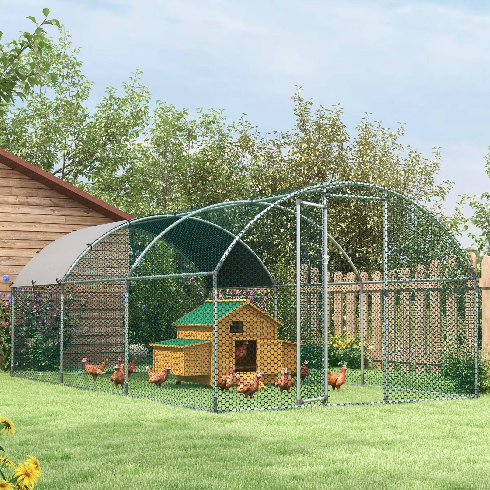 Galvanized Large Metal Chicken Coop Cage Walk-in Enclosure Poultry Hen Run House Playpen Rabbit Hutch with Cover for Outdoor Backyard 9.2' x 18.7' x 6.5' Silver