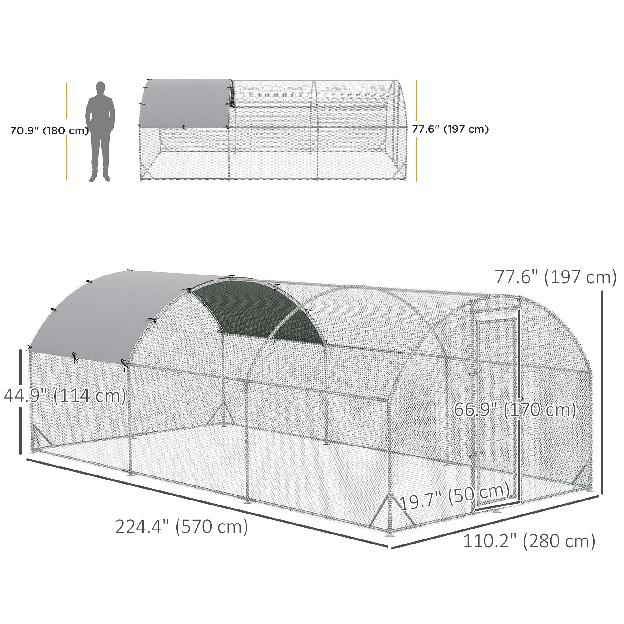Galvanized Large Metal Chicken Coop Cage Walk-in Enclosure Poultry Hen Run House Playpen Rabbit Hutch with Cover for Outdoor Backyard 9.2' x 18.7' x 6.5' Silver