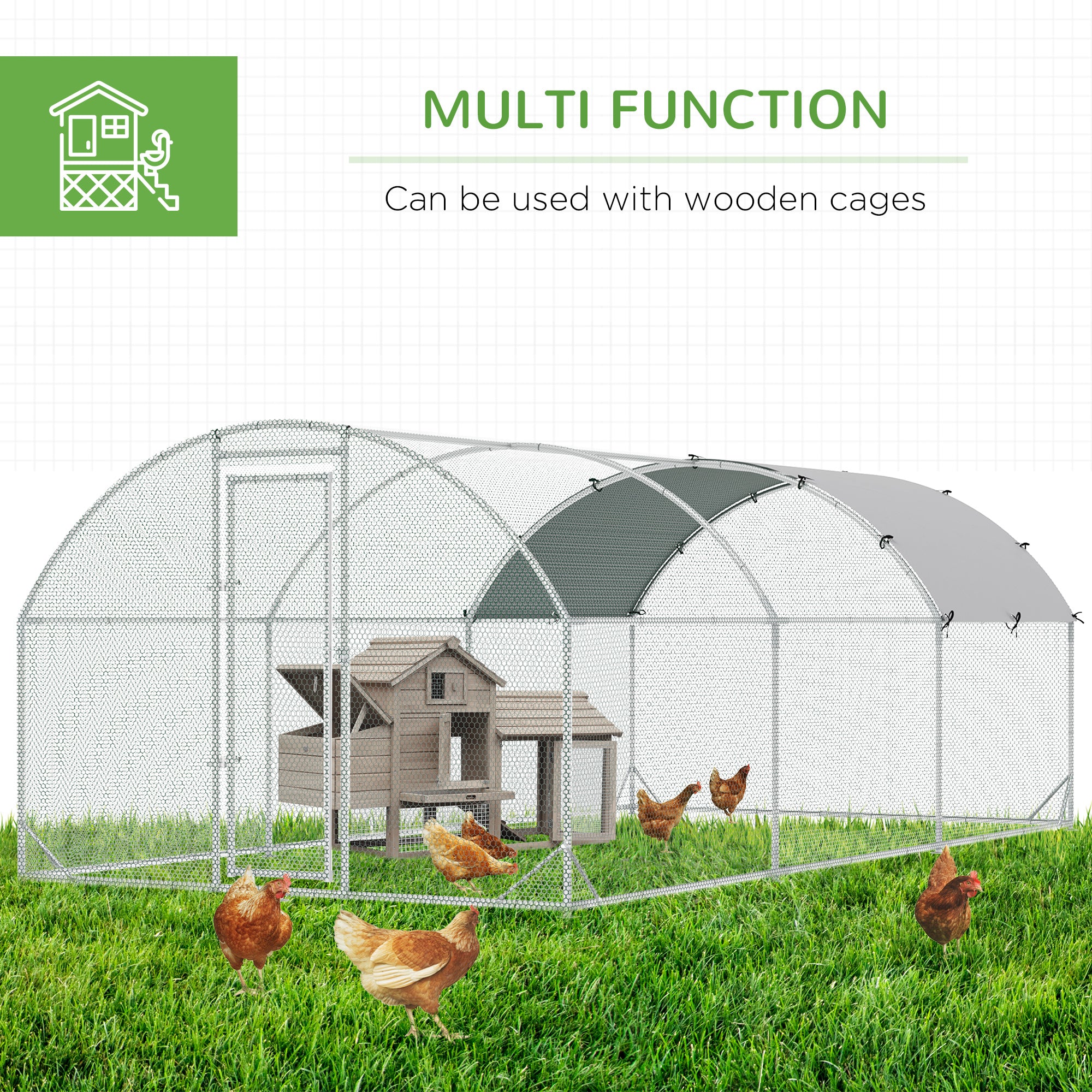 Galvanized Large Metal Chicken Coop Cage Walk-in Enclosure Poultry Hen Run House Playpen Rabbit Hutch with Cover for Outdoor Backyard 9.2' x 18.7' x 6.5' Silver