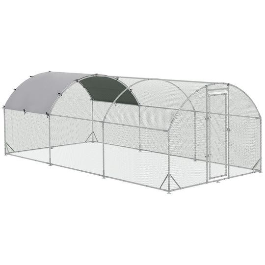 PawHut Large Chicken Coop Metal Chicken Run with Waterproof and Anti-UV Cover, Dome Shaped Walk in Fence Cage Hen House for Outdoor and Yard Farm Use, 1" Tube Diameter, 9.2' x 18.7' x 6.5'