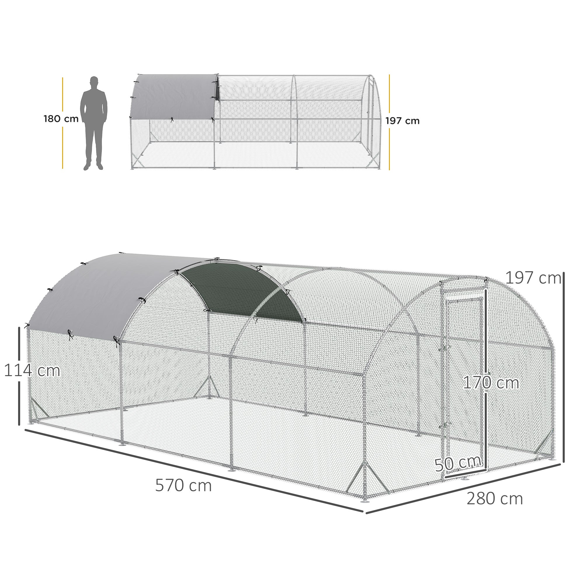 Walk In Chicken Run Galvanised Chicken Coop Hen Poultry House Cage Rabbit Hutch Pet Playpen Garden with Water-Resist Cover, 5.7 x 2.8 x 2m