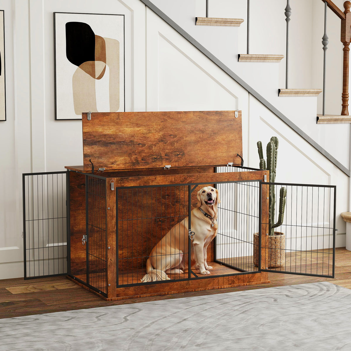 Openable Crate PawHut Dog Crate Furniture w/ Openable Top, 2 Doors, for Extra Large ...