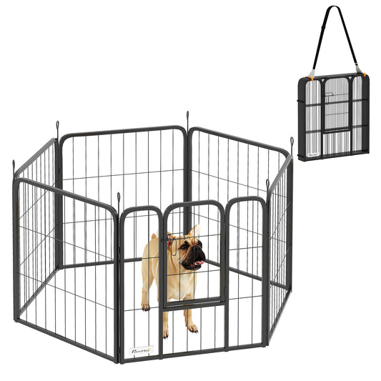 6 Panels Dog Playpen, 22"W x 24"H Heavy Duty Pet Fence with Door & Strap for Indoor Outdoor Backyard Garden, Portable & Foldable Puppy Pet Pen for Small Dogs