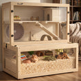 Load image into Gallery viewer, Wooden Hamster Cage, Large Gerbil Cage with Hut, Wheel, Ramps, 3 Tier Small Animal Habitat with Removable Viewing Panels, 80 x 50 x 84 cm, Natural
