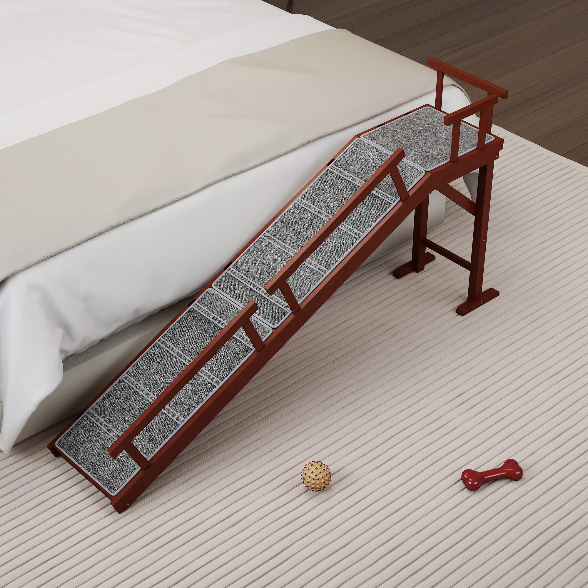 70.5" Dog Ramp for Bed Couch with Removable Guardrails for Small Medium Large Dogs Brown