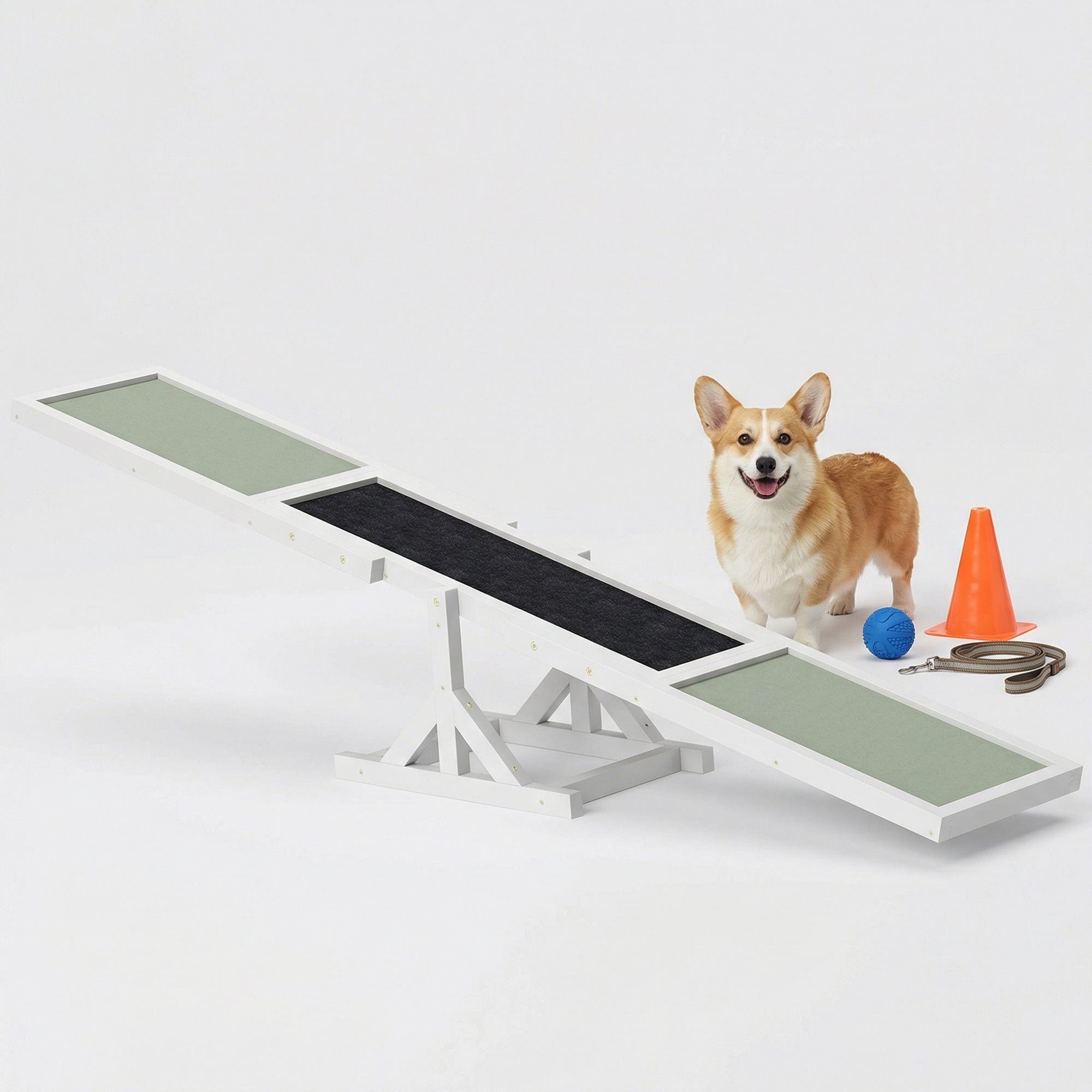 Pupstacle 71" Wooden Dog Agility Seesaw with Anti-Slip Surface White