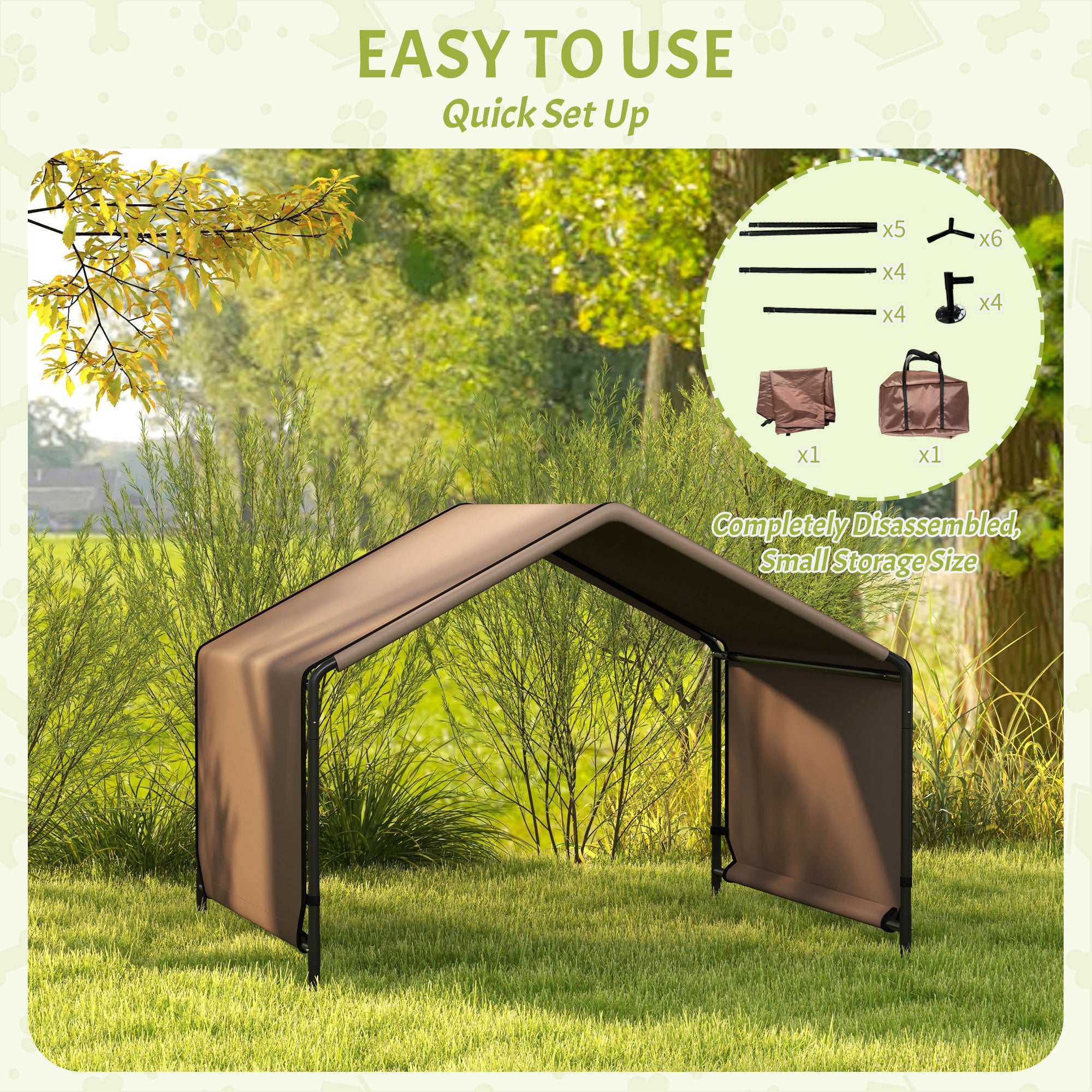 Dog Shade Shelter, Portable Pet Tent, Water Resistant Dog House for Shade Protection, Outdoor, Garden, Patio, Backyard, Brown