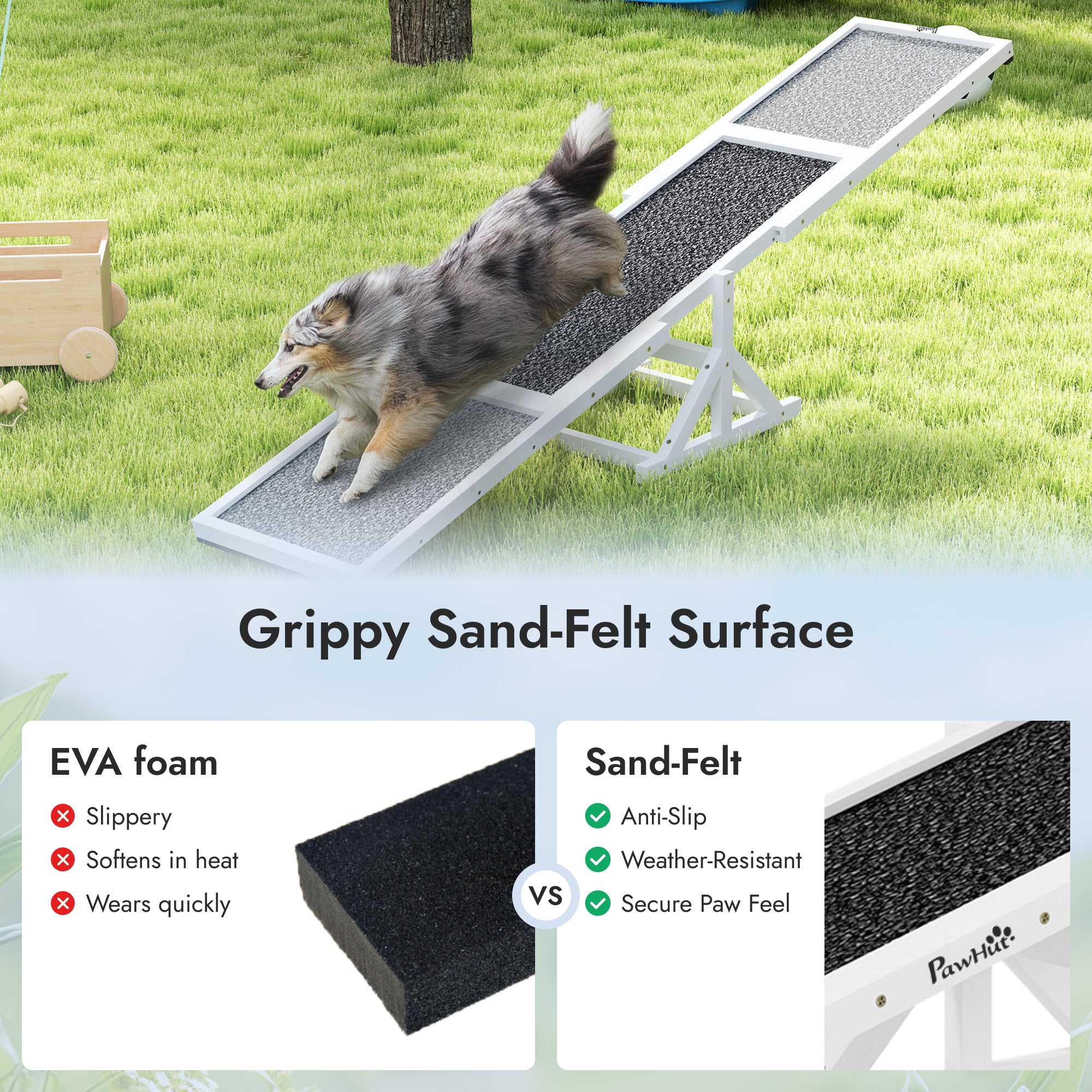 Pupstacle 83" Wooden Dog Agility Seesaw with Anti-Slip Surface White