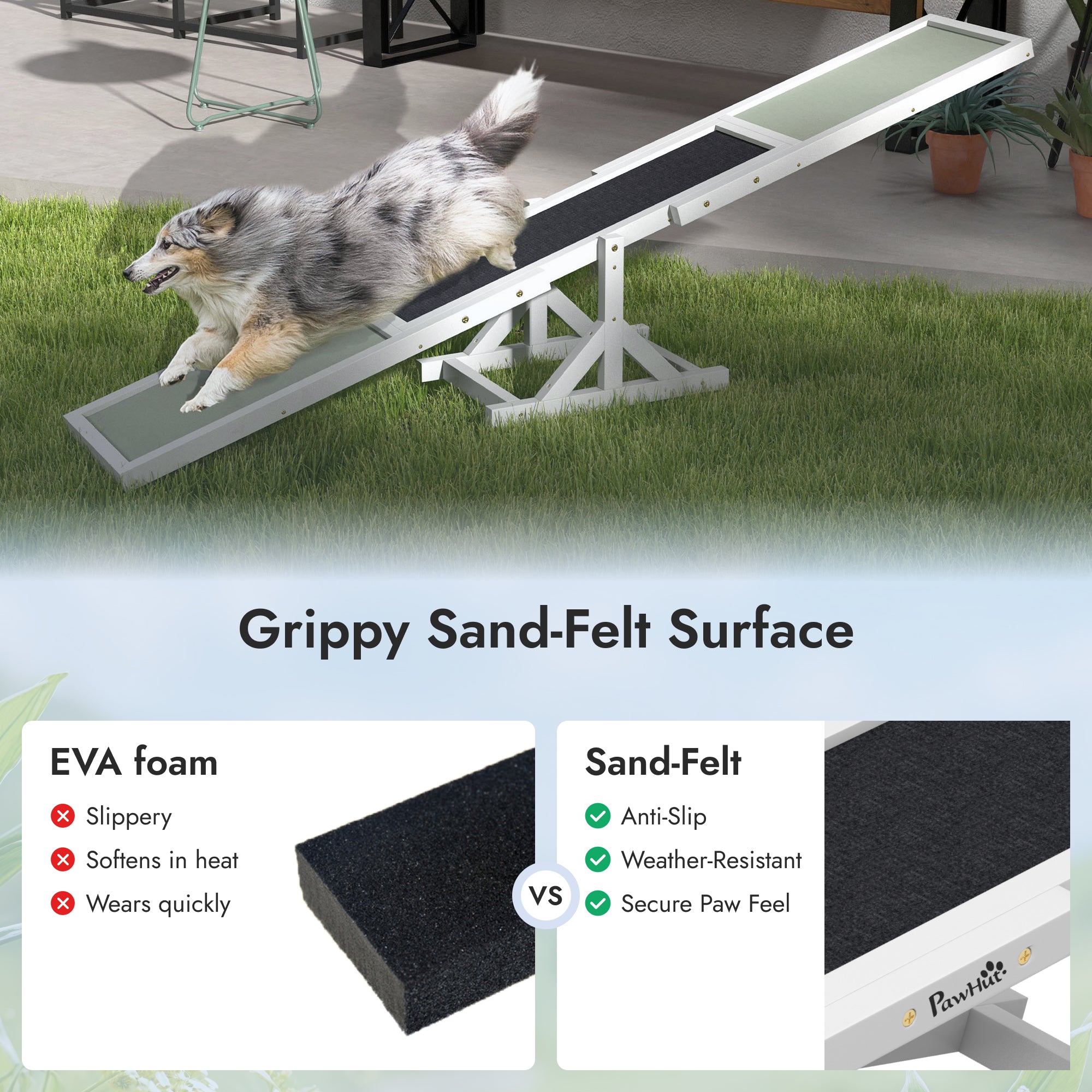 Pupstacle 71" Wooden Dog Agility Seesaw with Anti-Slip Surface White