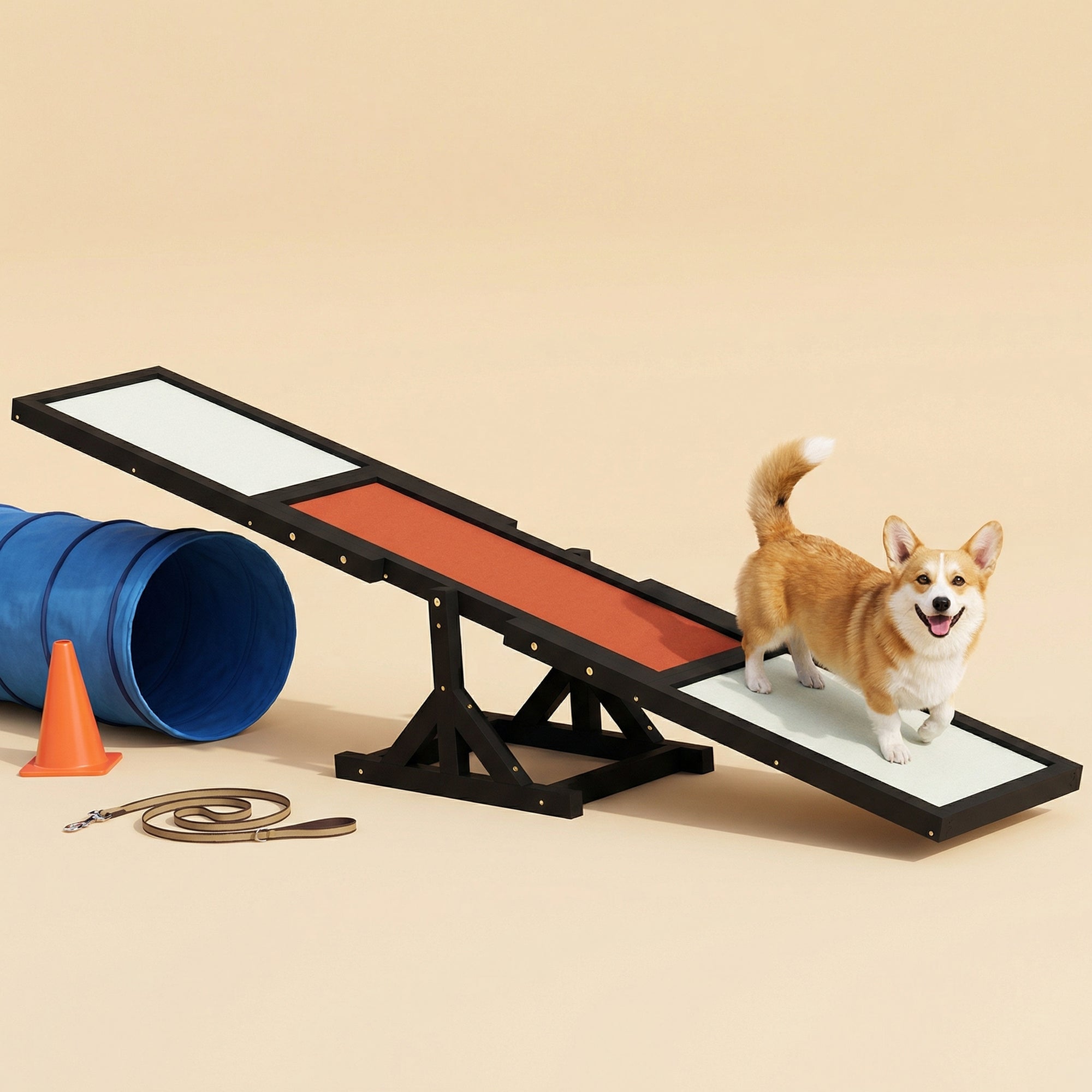 Pupstacle 71" Wooden Dog Agility Seesaw with Anti-Slip Surface Black