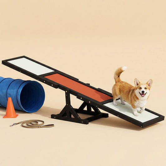Pupstacle 71" Wooden Dog Agility Seesaw with Anti-Slip Surface Black