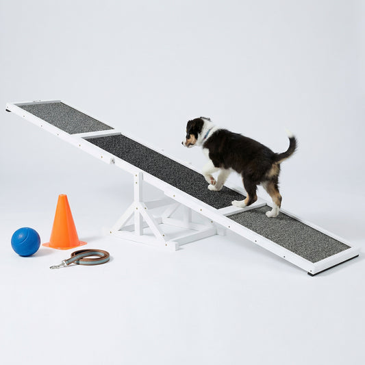 Pupstacle 83" Wooden Dog Agility Seesaw with Anti-Slip Surface White