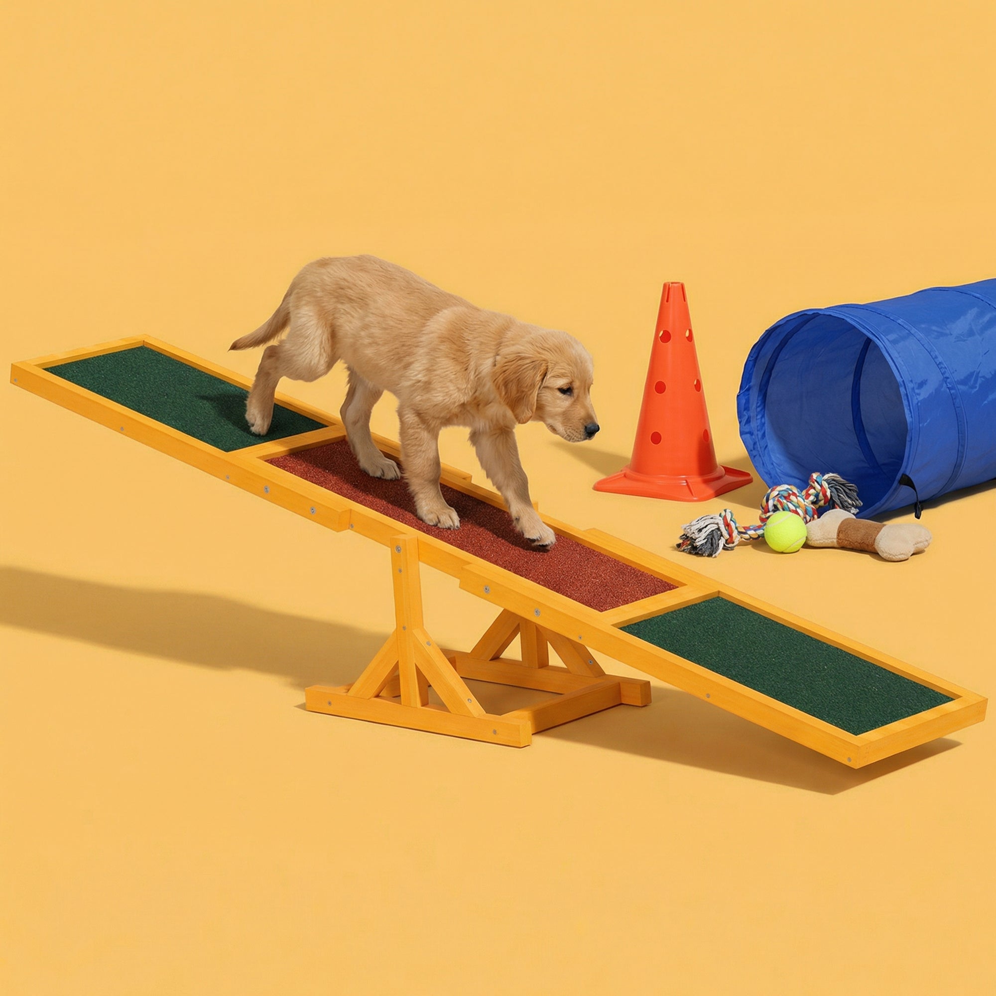 Pupstacle 71" Wooden Dog Agility Seesaw with Anti-Slip Surface Natural