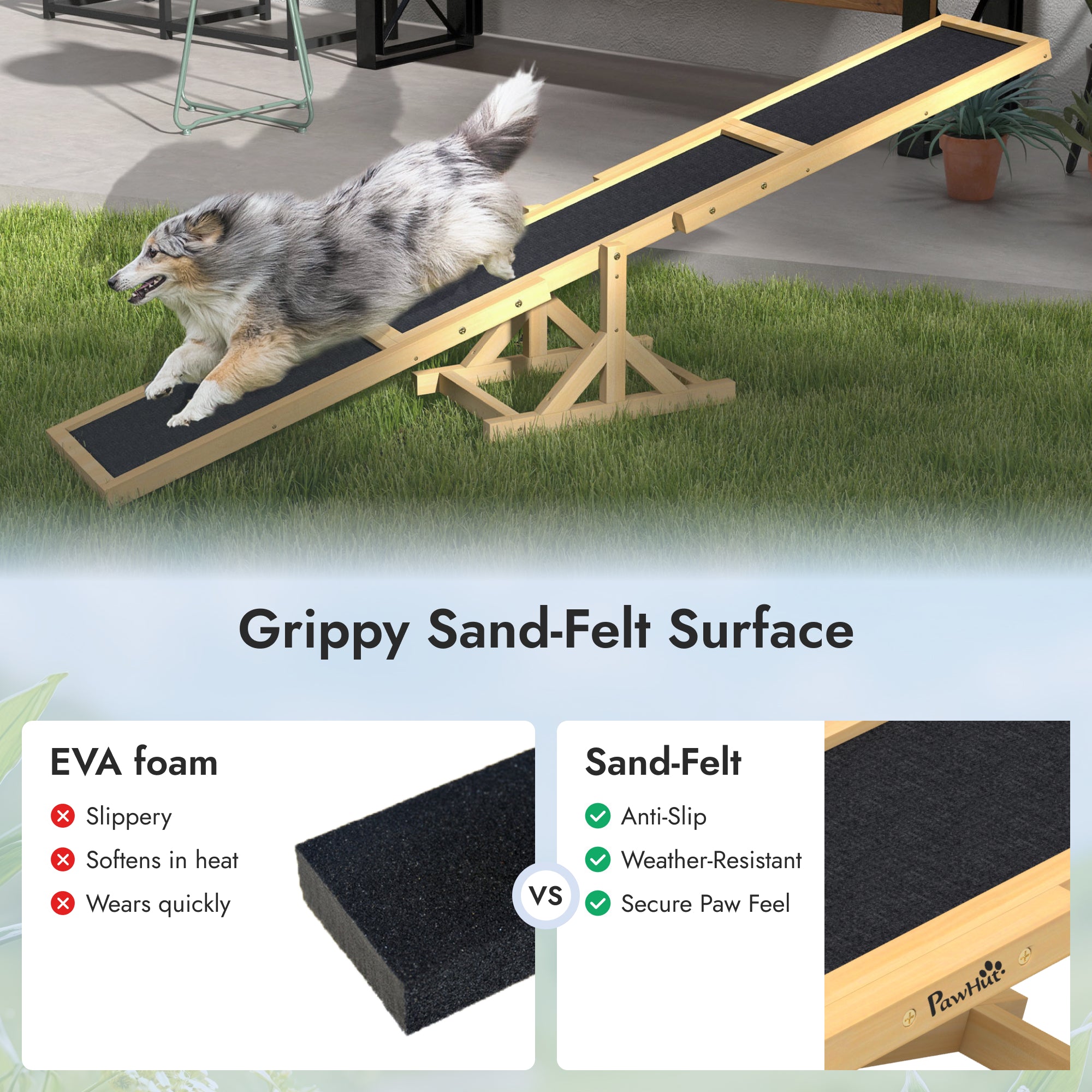 Pupstacle 71" Wooden Dog Agility Seesaw with Anti-Slip Surface Yellow