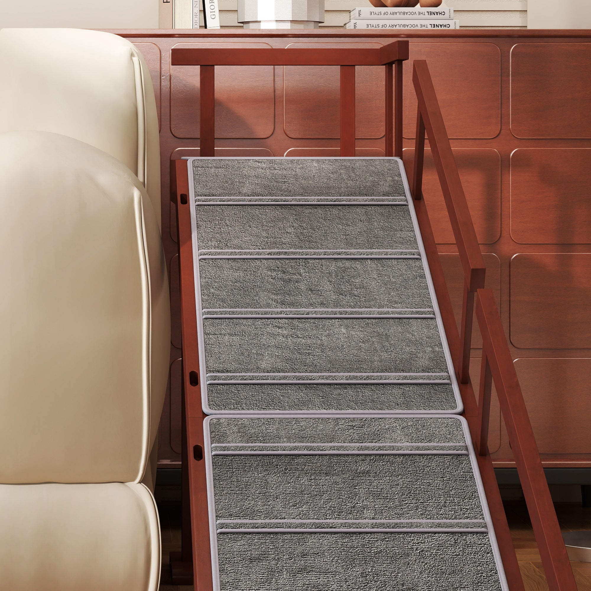 70.5" Dog Ramp for Bed Couch with Removable Guardrails for Small Medium Large Dogs Brown