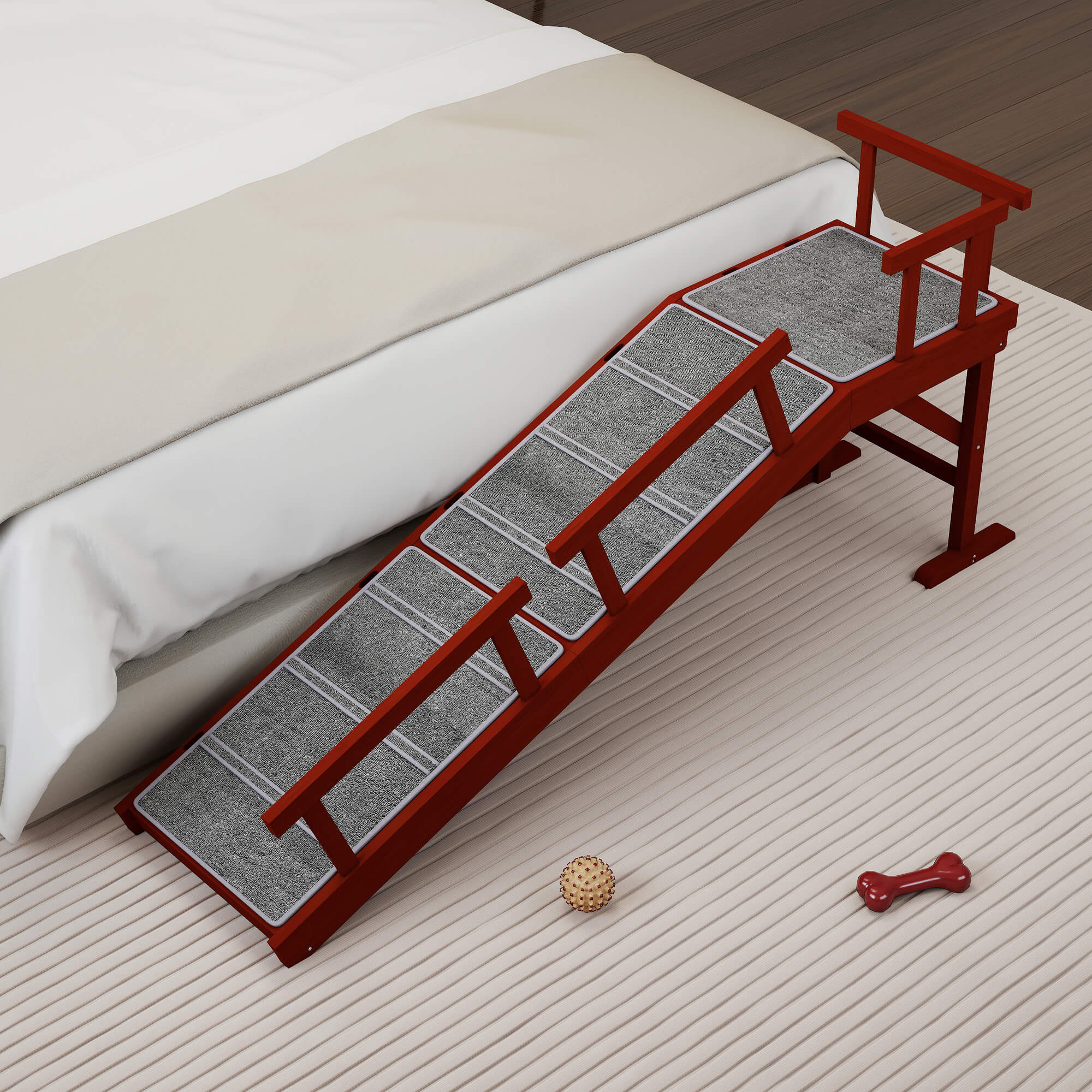 Wooden Dog Ramp, 60" Long Pet Ramp with Non-slip Rug & Removable Guardrails, Brown