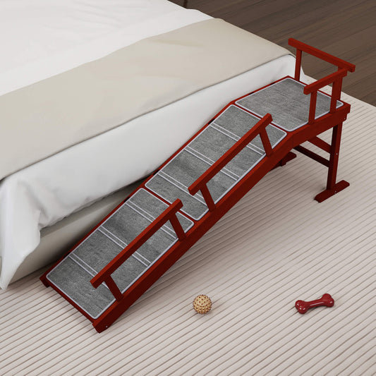 Wooden Dog Ramp, 60" Long Pet Ramp with Non-slip Rug & Removable Guardrails, Brown