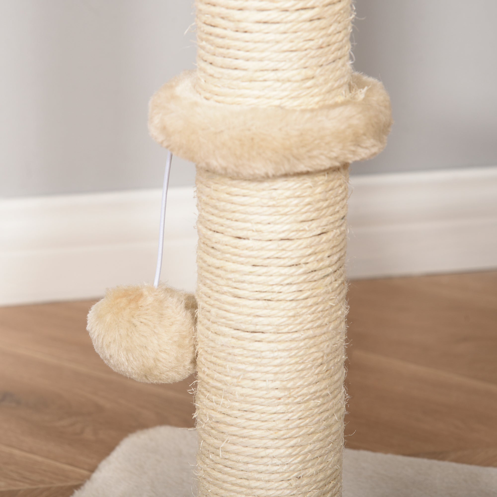 Modern Cat Tree, Multi-Level Cat Tower with Sisal Scratching Post Condo and Hanging Rope 39" H, Beige