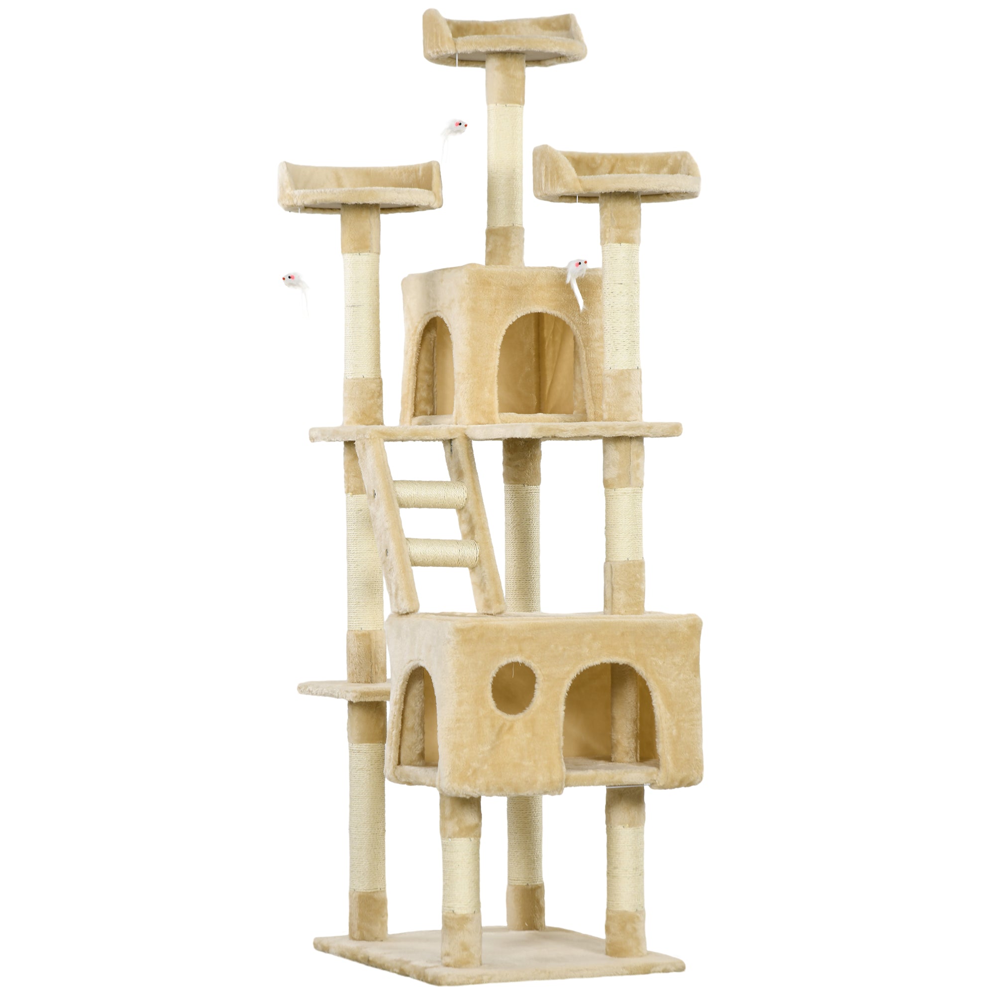 71Inch Cat Tree, Cat Tower with Scratching Post, Cat Houses, Toys, Beige