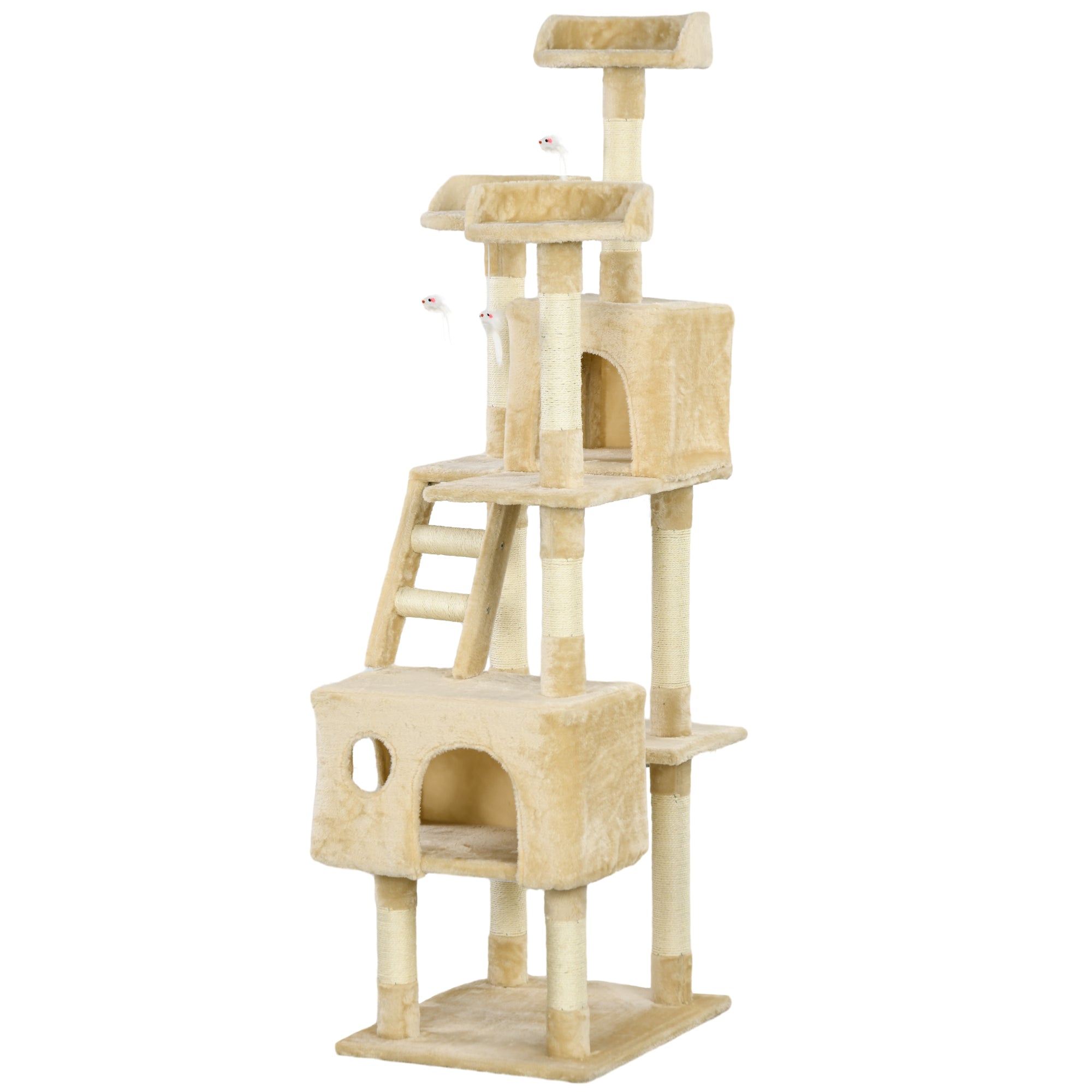 71Inch Cat Tree, Cat Tower with Scratching Post, Cat Houses, Toys, Beige