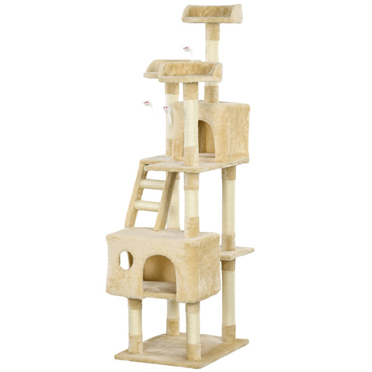 71Inch Cat Tree, Cat Tower with Scratching Post, Cat Houses, Toys, Beige