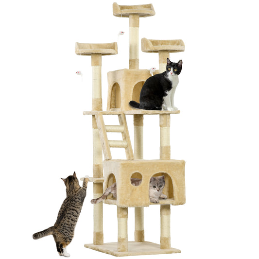 71Inch Cat Tree, Cat Tower with Scratching Post, Cat Houses, Toys, Beige