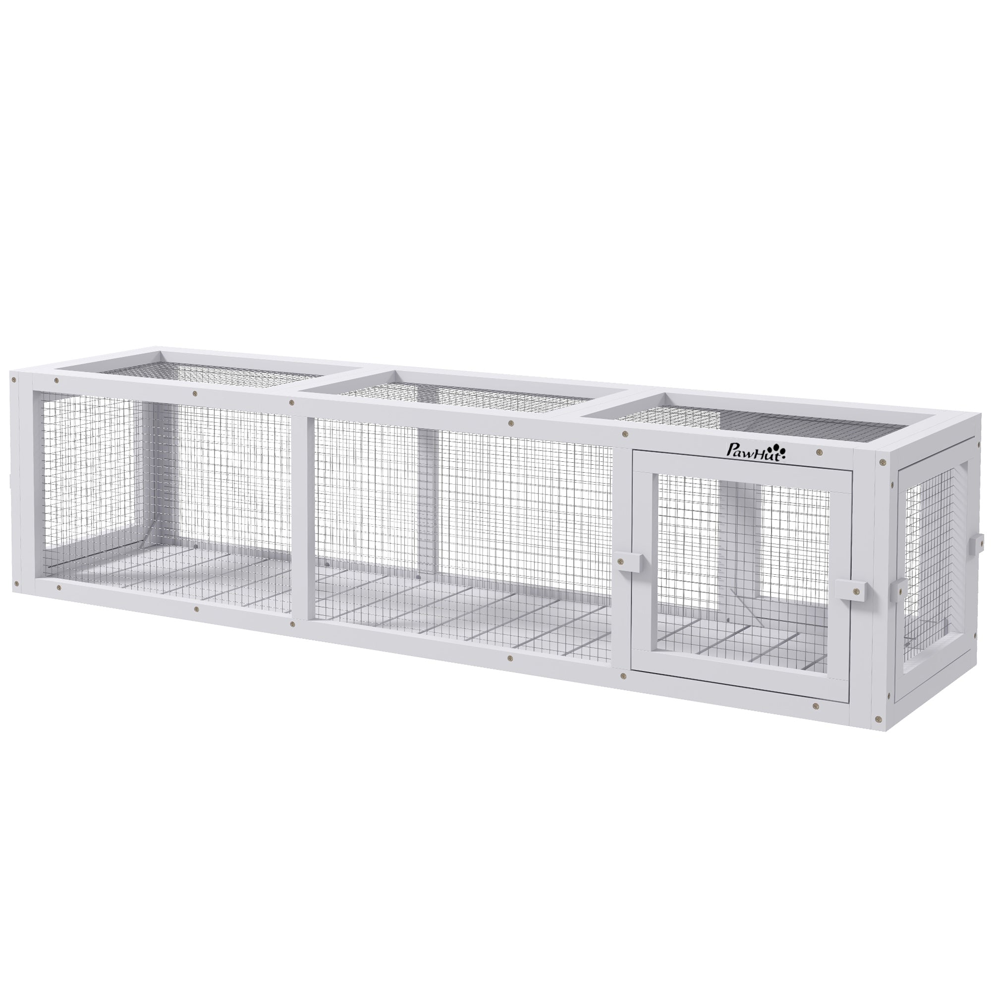 PawHut Outdoor Cat Tunnel with Extendable Design, 59" L Wooden Cat Run with Weather Protection, Connecting Inside and Outside, for Deck Patios, Balconies, White