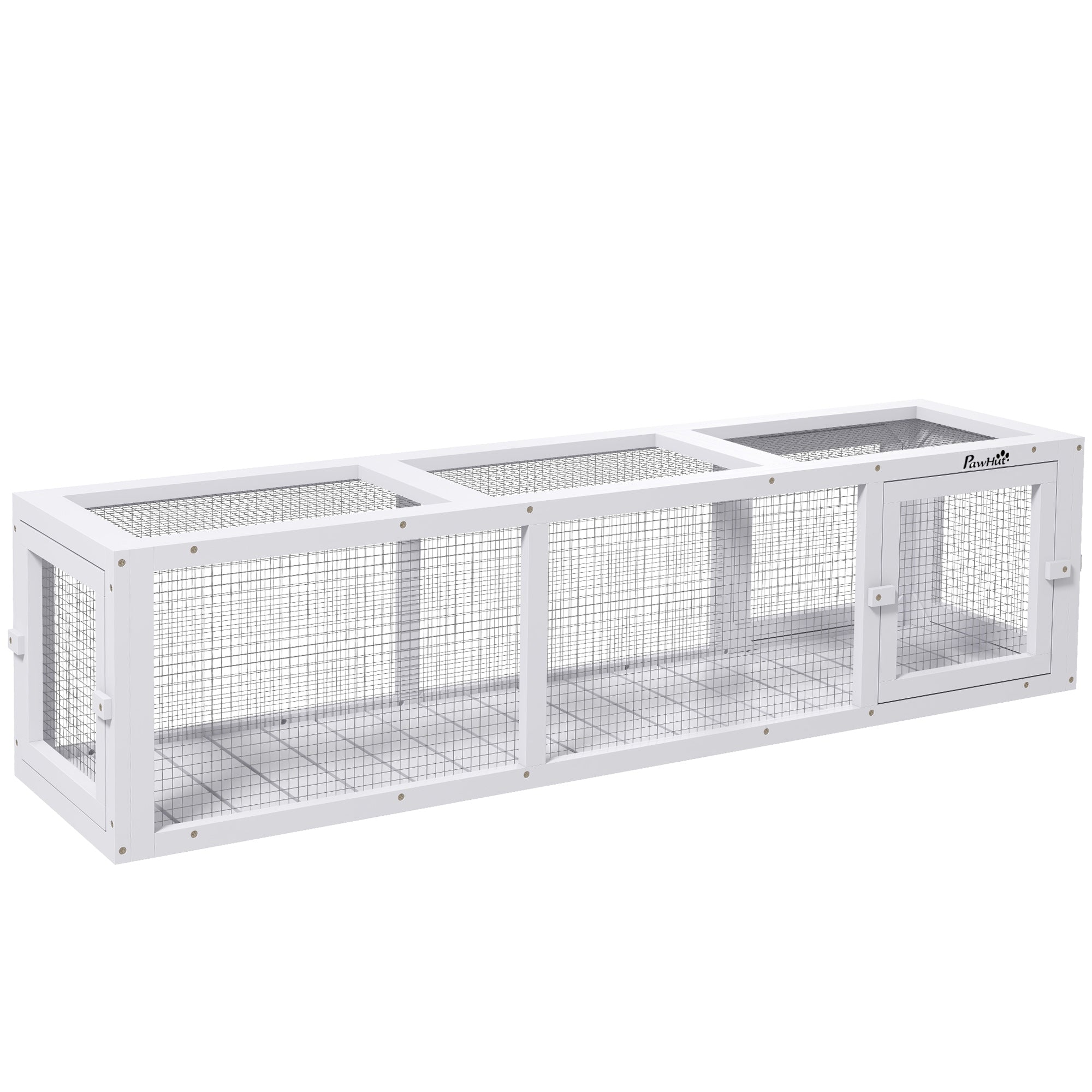PawHut Outdoor Cat Tunnel with Extendable Design, 59" L Wooden Cat Run with Weather Protection, Connecting Inside and Outside, for Deck Patios, Balconies, White