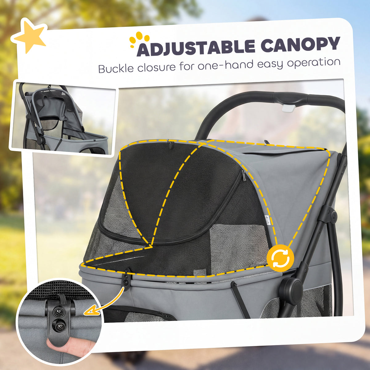 Dog Stroller, 3 Wheels Pet Stroller with Dual Entry, Easy One-Click Quick Fold, Mesh Windows, Washable Cushion, Pet Travel Buggy for Small and Medium Dogs and Cats, Grey