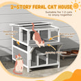 Load image into Gallery viewer, PawHut 2-Story Outdoor Cat House with Balcony, Weatherproof Feral Cat Shelter with Openable Top, Escape Door, Removable Panel & Floor, Wooden Cat House for Outside, Backyard, Light Gray
