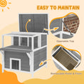 Load image into Gallery viewer, PawHut 2-Story Outdoor Cat House with Balcony, Weatherproof Feral Cat Shelter with Openable Top, Escape Door, Removable Panel & Floor, Wooden Cat House for Outside, Backyard, Light Gray
