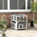 Load image into Gallery viewer, PawHut 2-Story Outdoor Cat House with Balcony, Weatherproof Feral Cat Shelter with Openable Top, Escape Door, Removable Panel & Floor, Wooden Cat House for Outside, Backyard, Light Gray
