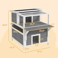 Load image into Gallery viewer, PawHut 2-Story Outdoor Cat House with Balcony, Weatherproof Feral Cat Shelter with Openable Top, Escape Door, Removable Panel & Floor, Wooden Cat House for Outside, Backyard, Light Gray
