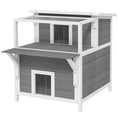 Load image into Gallery viewer, PawHut 2-Story Outdoor Cat House with Balcony, Weatherproof Feral Cat Shelter with Openable Top, Escape Door, Removable Panel & Floor, Wooden Cat House for Outside, Backyard, Light Gray
